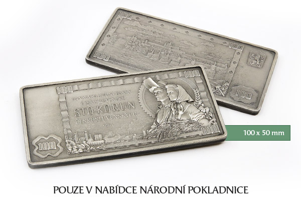 Legendární československá stokoruna na medaili zušlechtěné ryzím stříbrem